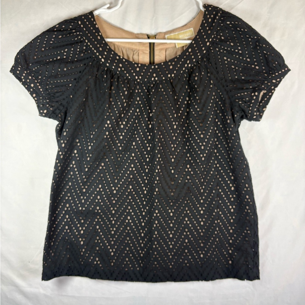 Michael Kors Black and Tan Chevron Blouse SP